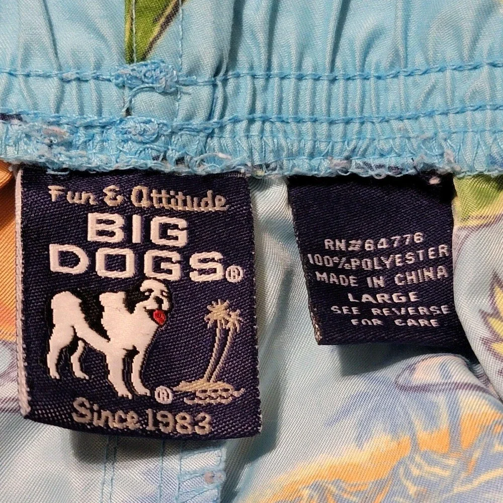 VTG 90s Big Dogs Swim Trunks Mens L Lifes A Beach Tropical Drinks Hibiscus